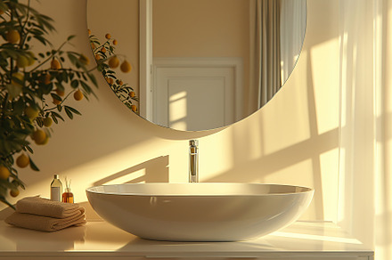 New bathroom with modern sink and mirror, a Beauty & Fashion Photo by AlyaAnd