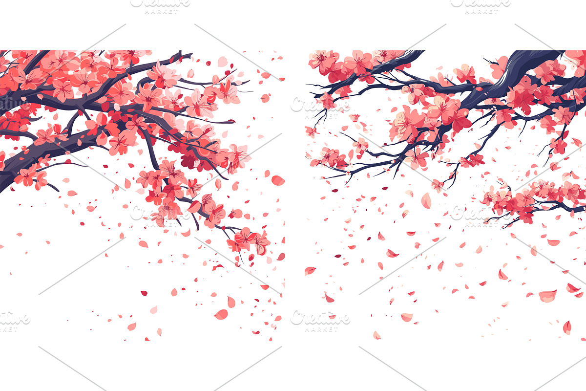 Sakura petals cartoon vector scene, an Object Illustration by Onyx
