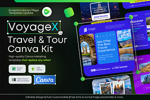 VoyageX - Travel & Tour Canva Kit