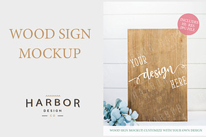 Wood Sign Mockup -Wedding Eucalyptus