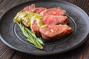 Sliced Wagyu beef steak medium rare