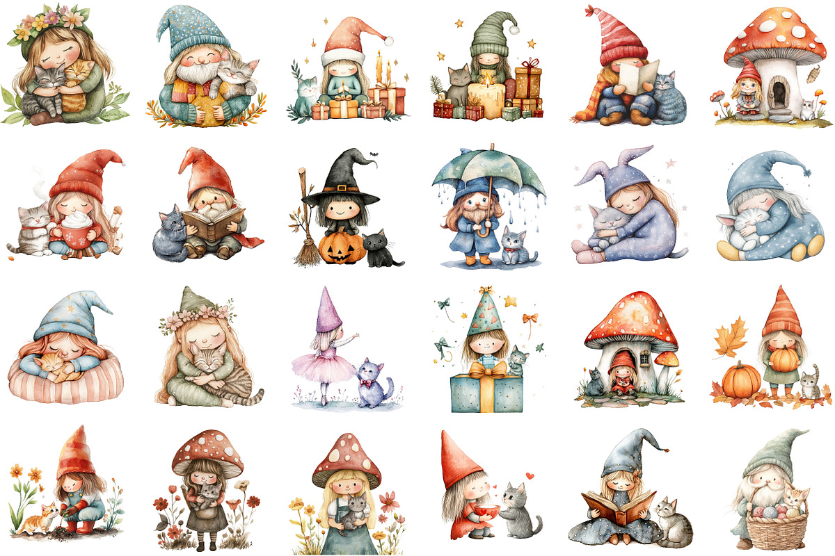 Cute LIttle Girl Gnome and Cat Clipa, an Illustration by Sublimation Artist (Photo 2 of 6)