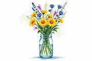 Wildflowers in Mason Jar Clipart Set, an Illustration by hafijul (Thumbnail 3 of 14)