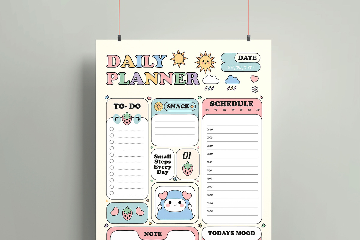 Daily Planner Template, a Stationery Template by MightyDesign (Photo 2 of 8)