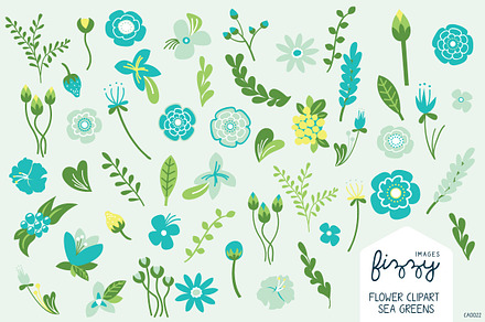 Sea Greens Floral Hand Drawn Set