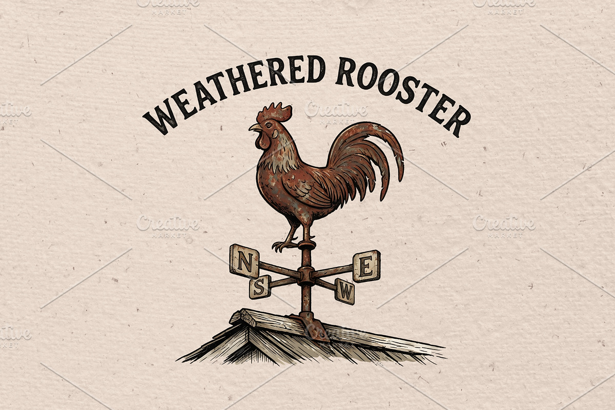 Weathered rooster illustration, an Object Illustration by Vectorlina (Photo 1 of 4)