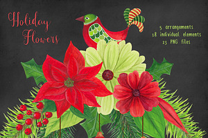 Holiday Flowers Christmas Watercolor