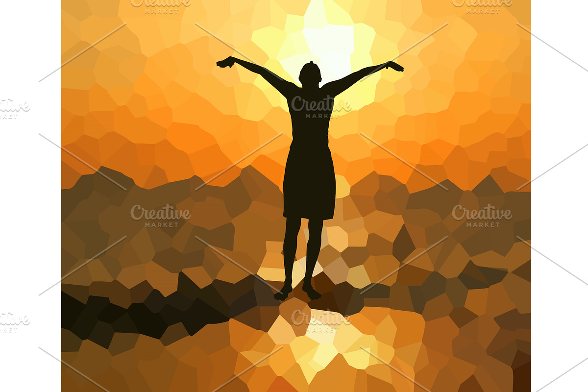 Silhouette of a happy girl at sunset, a Person Illustration by Nenahliadava Design