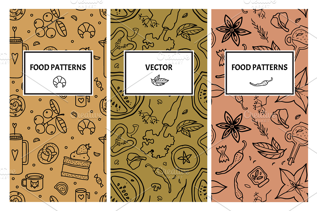 Seamless patterns set with food, a Pattern Graphic by WinWinFolly (Photo 2 of 8)