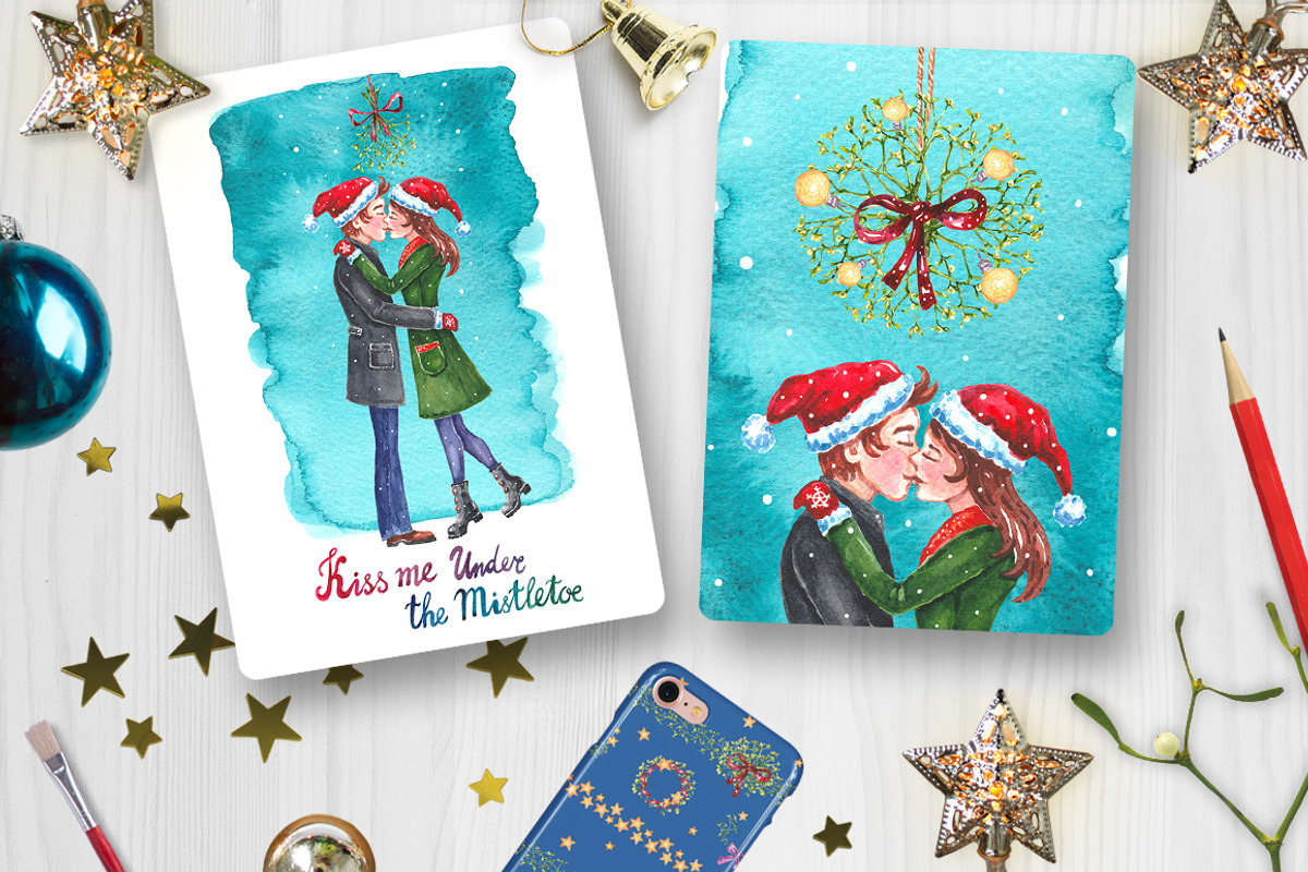 Christmas Mistletoe Watercolor Set, a Decorative Illustration by AnnieDove (Photo 2 of 9)