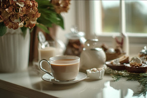Cozy autumn morning with warm tea and gingerbread muffins, celeb, a Photo by Studio ANNA