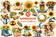 Watercolor Summer Sunflower Clipart, an Illustration by Dream Creation (Thumbnail 1 of 6)