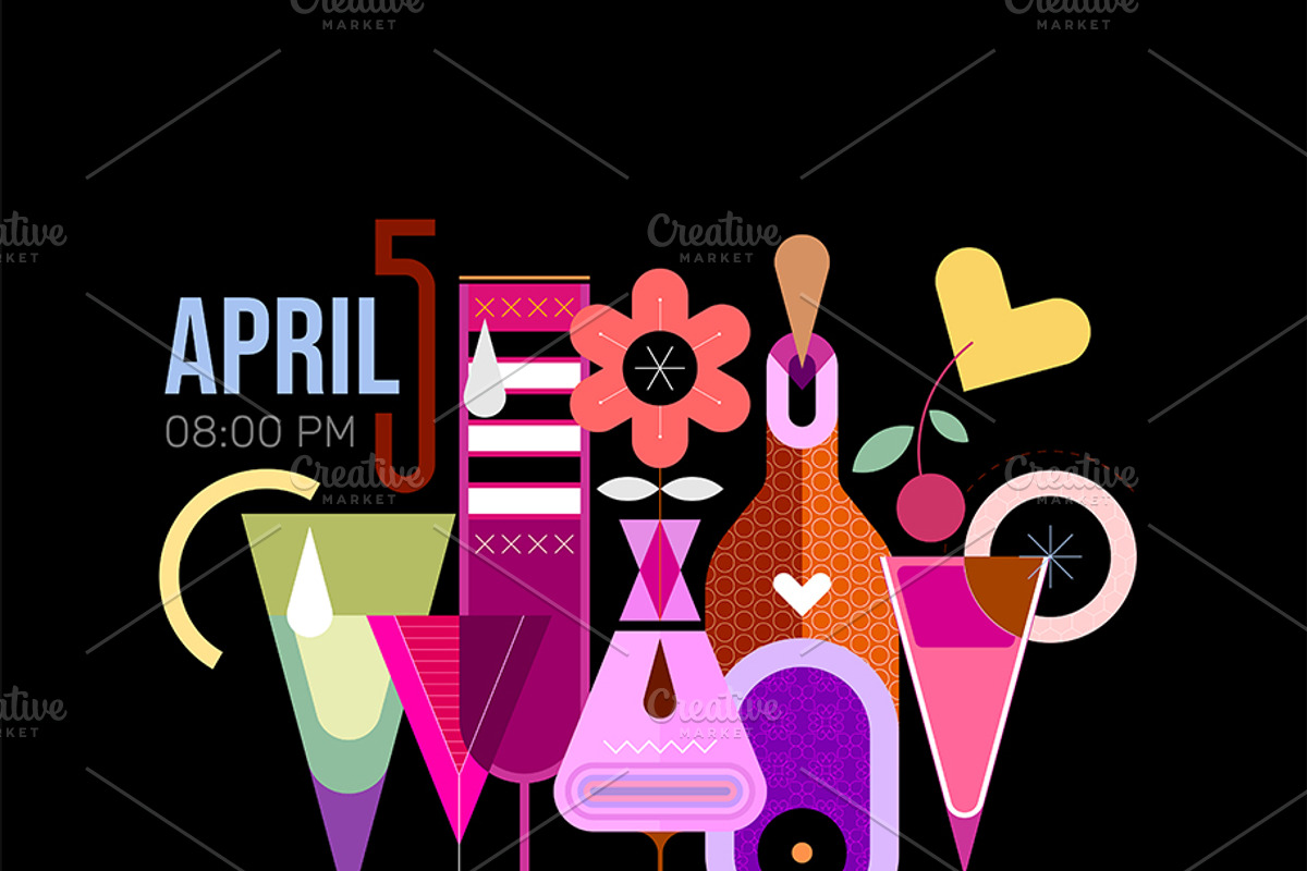 Cocktail Party Poster Vector Designs, a Decorative Illustration by danjazzia (Photo 3 of 9)