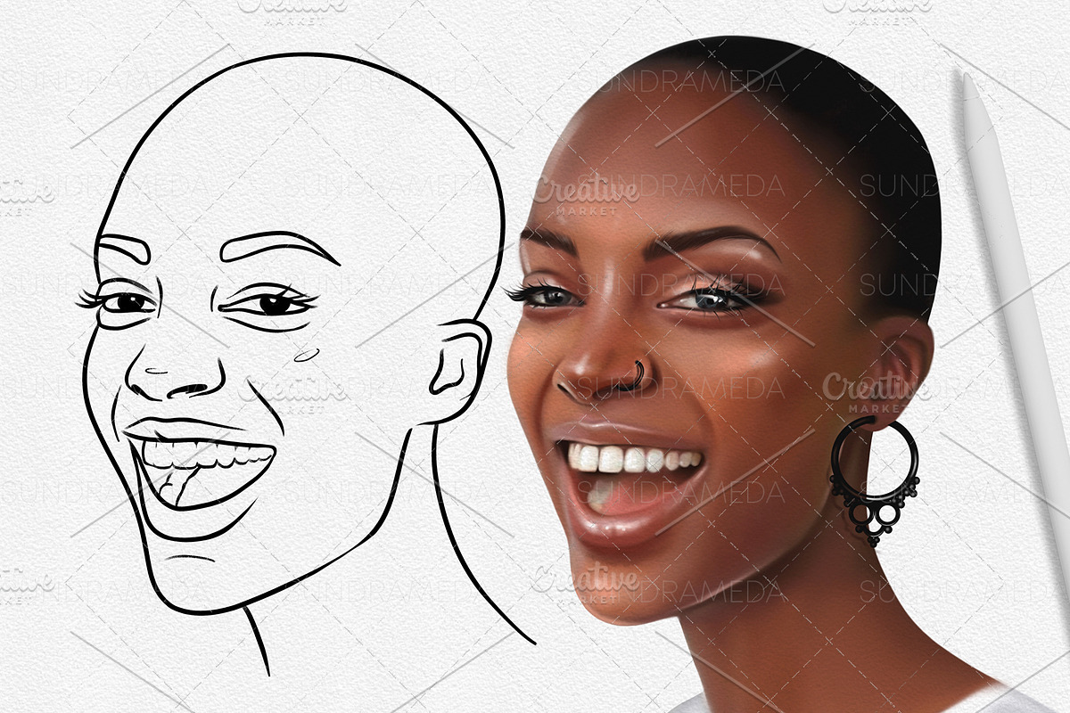 African Face Stamp for Procreate, a Brush Add-On by sundrameda (Photo 4 of 7)