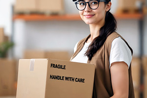 Warehouse Worker Holding Fragile Pac, a Transportation Photo by Stock Shape
