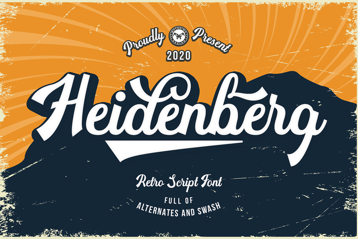 Heidenberg - Retro Font, a Script Font by Motokiwo (Photo 1 of 13)