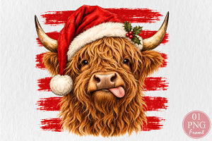 Christmas Highland Cow Santa Hat PNG, a Seasonal Illustration by Rose Art