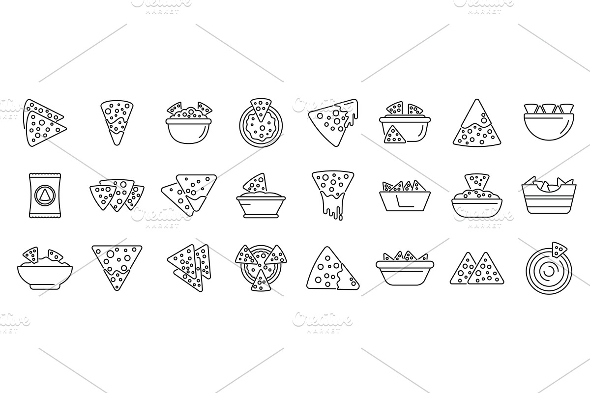 Nachos icons set outline vector, a Food Illustration by Ylivdesign