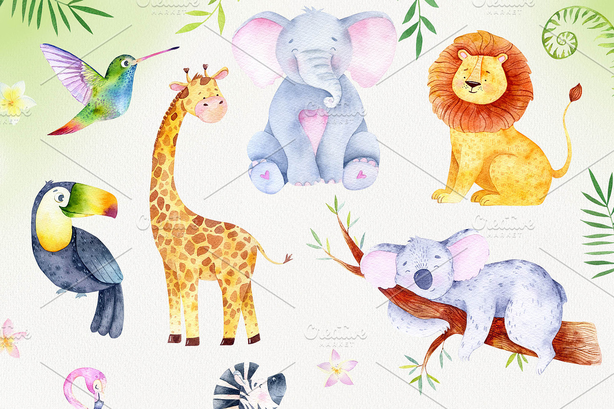 Watercolor Jungle Animal Clipart, an Animal Illustration by Watercolor Nastasia Art (Photo 2 of 7)