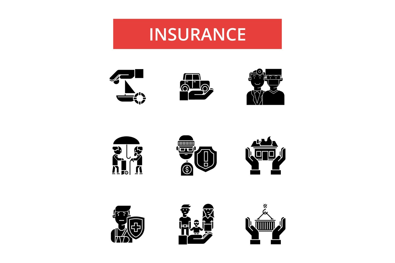 Insurance illustration, thin line icons, linear flat signs, vector ...