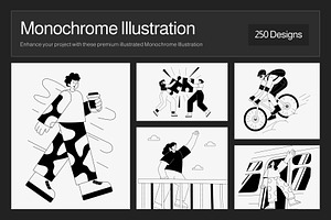 250 Monochrome Illustration Set, a Person Illustration by Vectors Market
