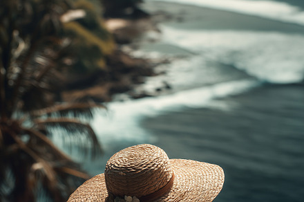 Woman in a straw hat gazes peacefull, a Nature Photo by MistyDay