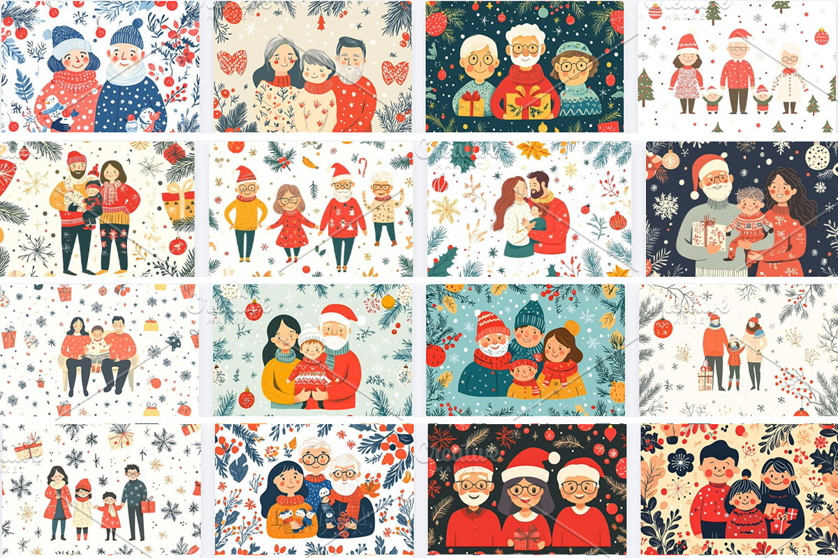 Family Christmas Digital Papers, a Person Illustration by VetalStock (Photo 2 of 2)