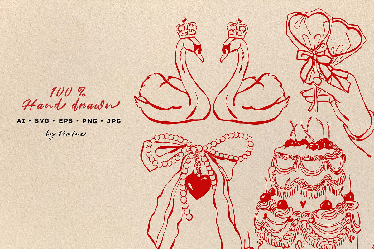 Vintage Wedding & Valentines Day Set, an Object Graphic by VerAna (Photo 9 of 16)