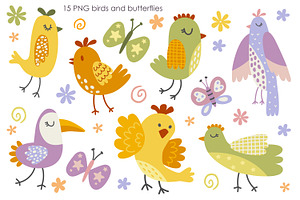 Cute Birds And Flowers Collection.