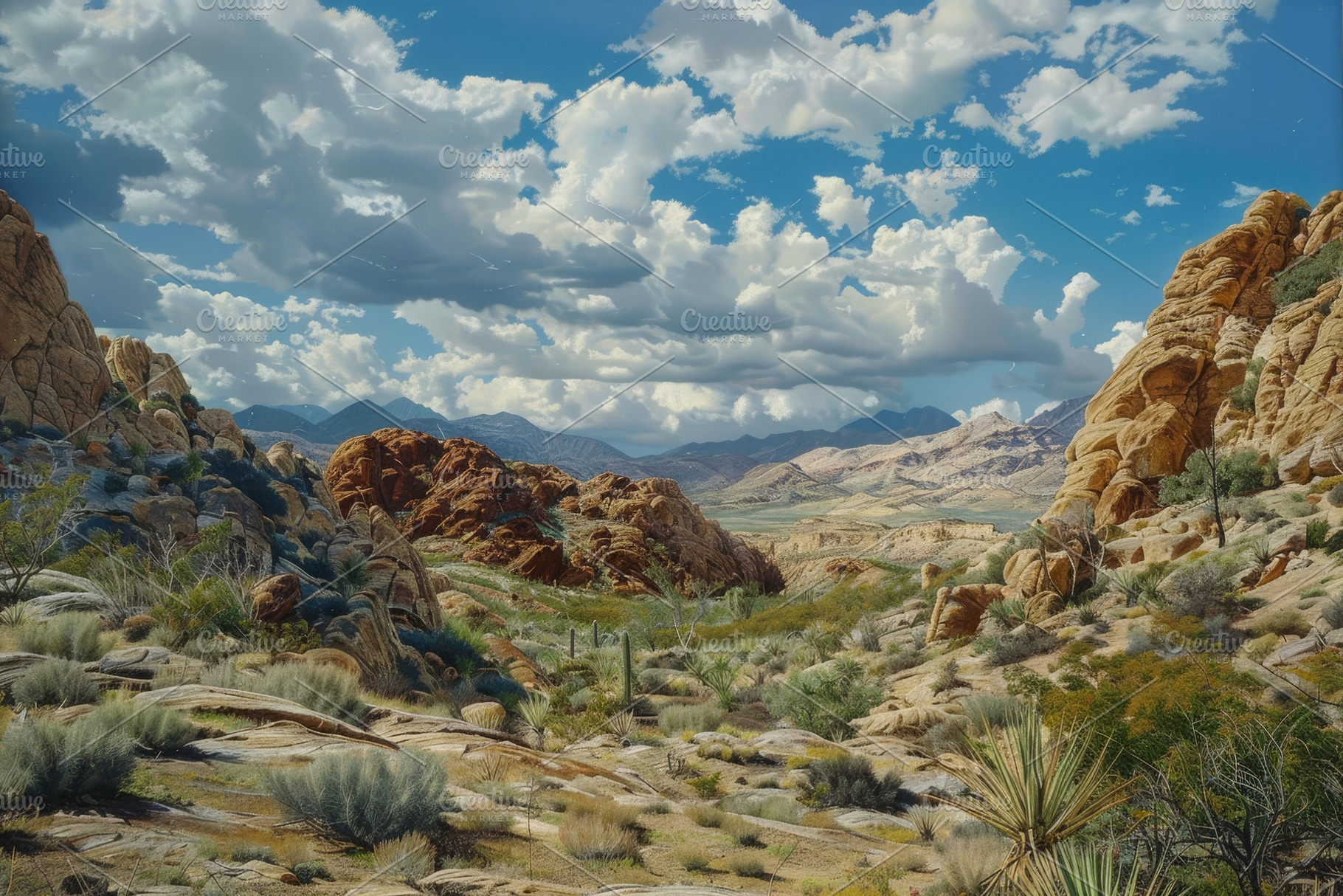 A stunning view of a desert valley f, a Photo by Tanuart