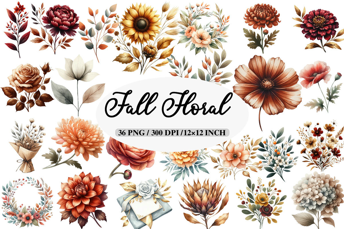 Watercolor Fall Floral Clipart, an Illustration by Daily.Designs (Photo 1 of 5)