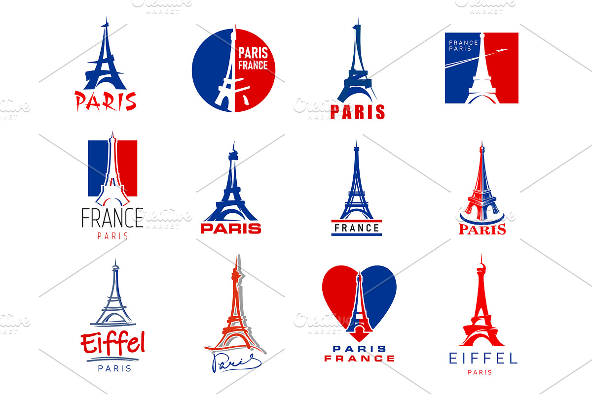 Paris eiffel tower icons, france, an Illustration by Vector Tradition