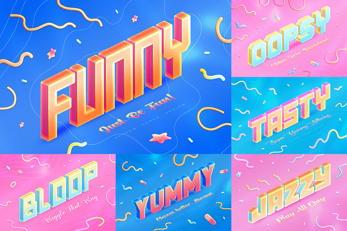 Funny Playful Text Effects, a Layer Style Add-On by Andrew Skoch Design (Photo 1 of 9)