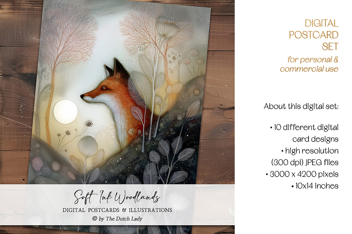 Soft Ink Woodlands Postcard Set, an Animal Illustration by The Dutch Lady Designs (Photo 6 of 8)