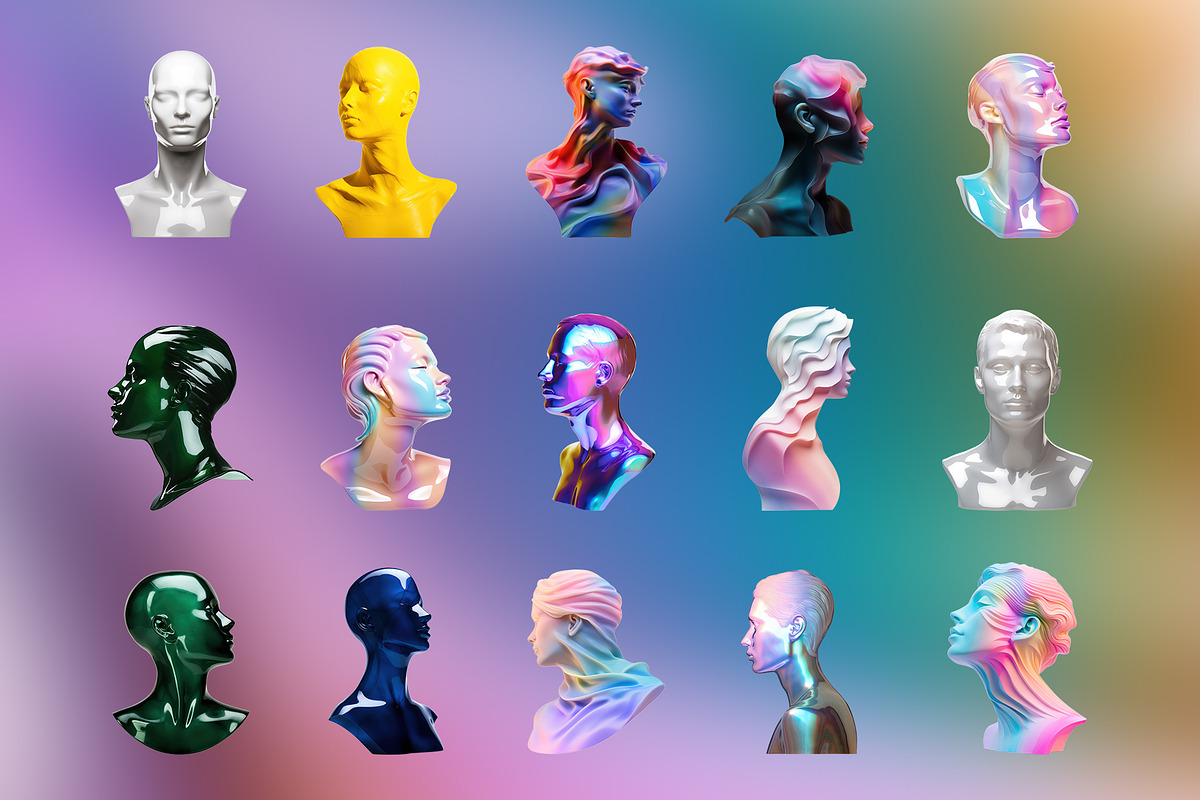 70 PNG Busts - Iridescent & Glossy, an Object Graphic by Graphicdome (Photo 10 of 11)
