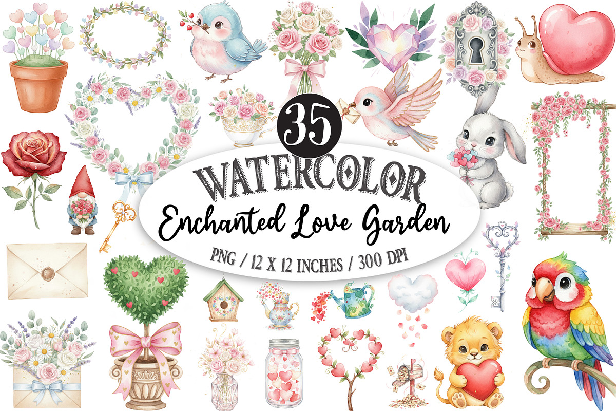 Enchanted Love Garden Clipart Colle, an Illustration by Designking (Photo 1 of 5)