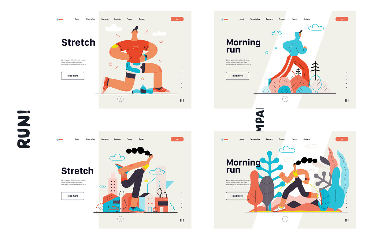 RUN! flat vector illustrations set, a Templates & Theme by Grivina's shop (Photo 10 of 24)