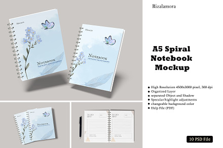 A5 Spiral Notebook Mockup