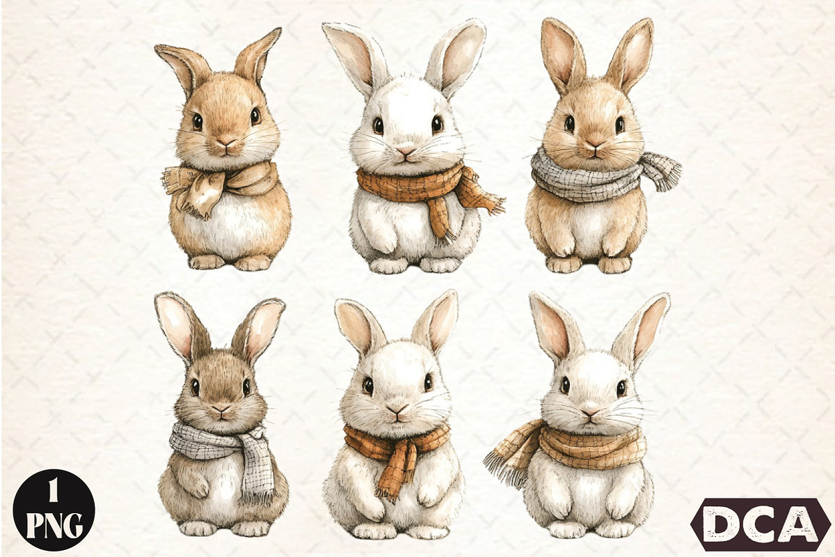 Watercolor Cartoon Rabbit PNG, an Animal Illustration by DreamCafeArt (Photo 1 of 6)