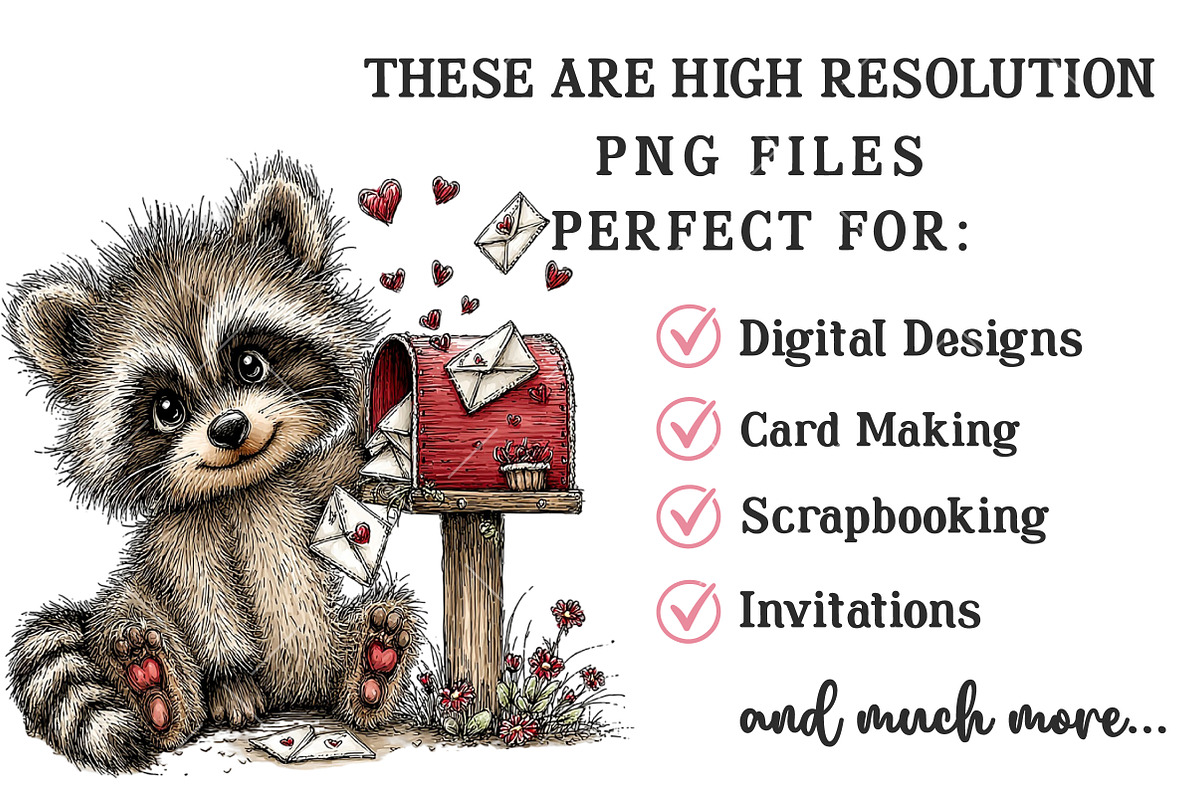 Whimsical Valentine Raccoon Clipart, an Illustration by OK Design (Photo 6 of 6)