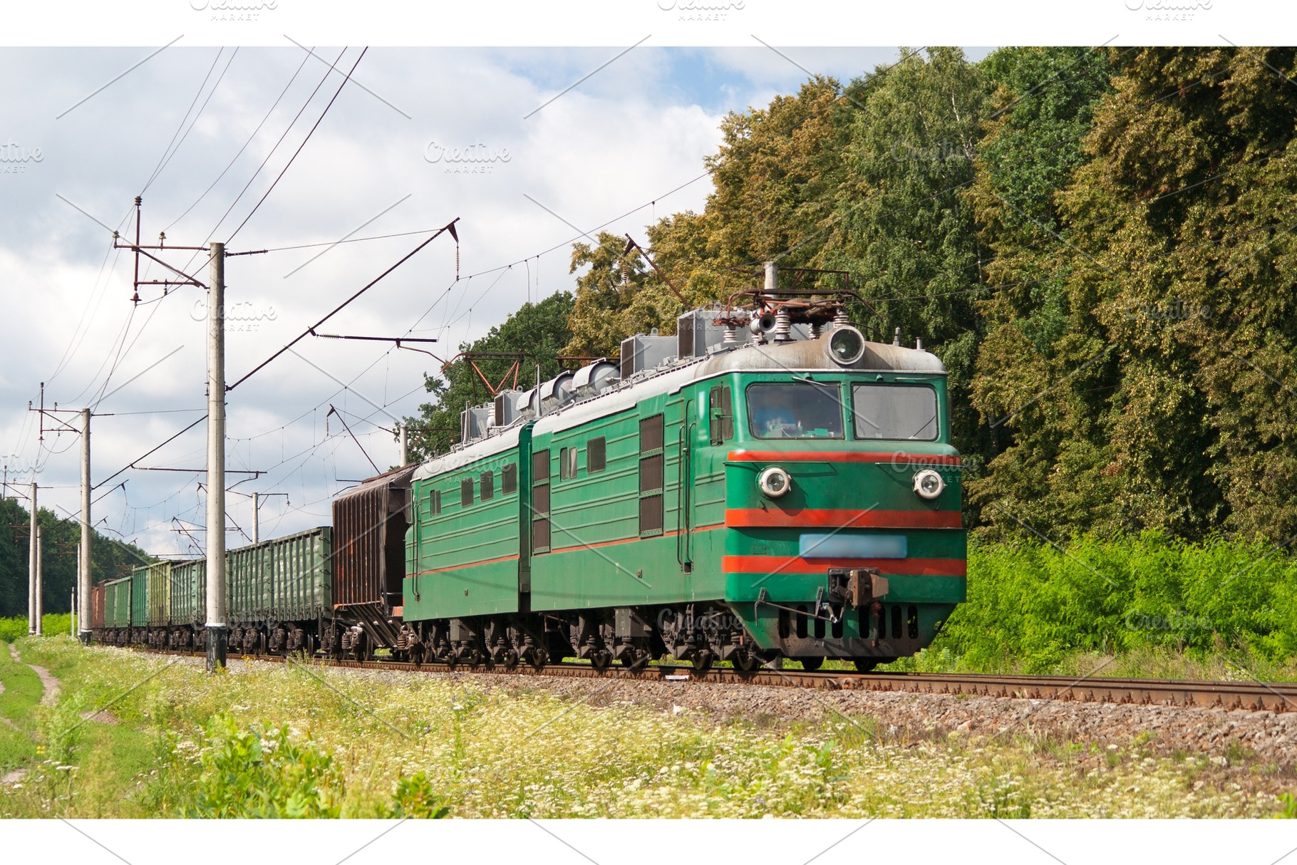 Freight electric train stock photo containing train and electric, a Transportation Photo by Leonid Andronov