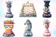 Watercolor Chessboard Clipart Bundle, a Sport Illustration by Canvas Craft (Thumbnail 2 of 3)
