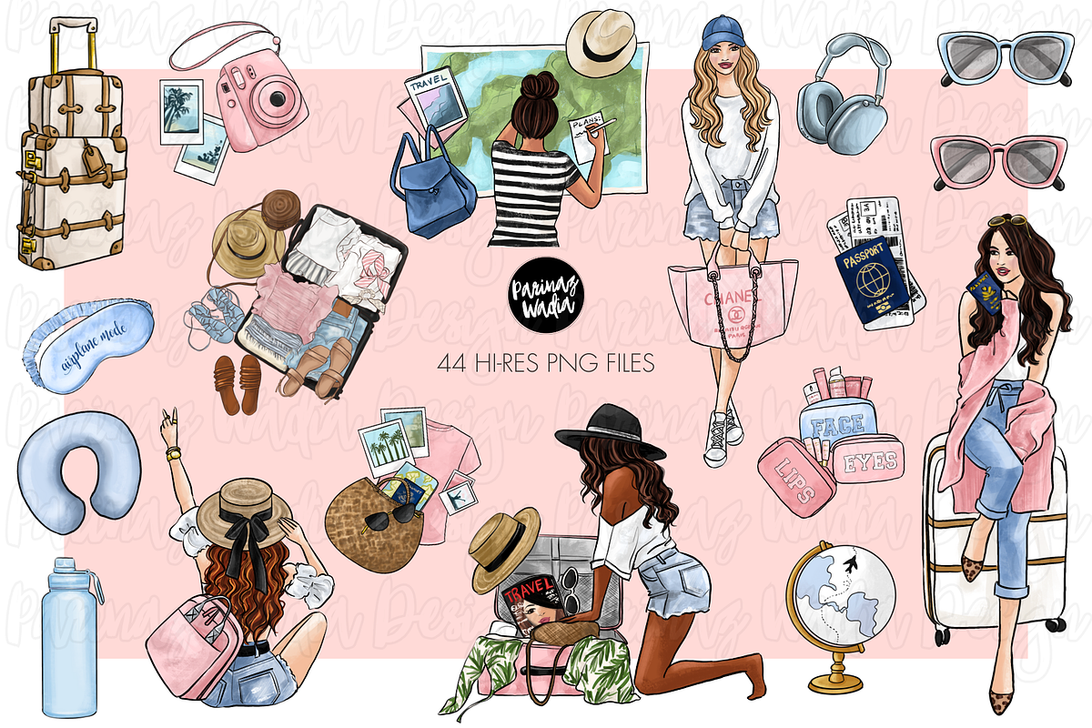 Pink Travel girl clipart png, a Person Illustration by Parinaz Wadia Design (Photo 2 of 10)