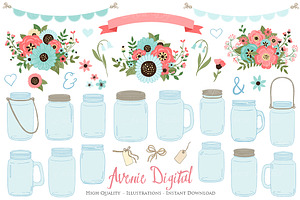 Coral and Turquoise Mason Jar