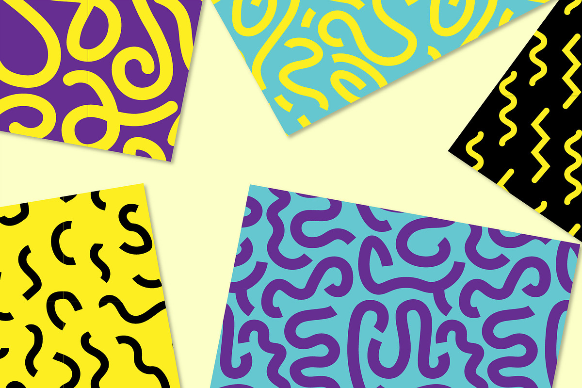 Wiggly Lines Memphis Seamless Patterns