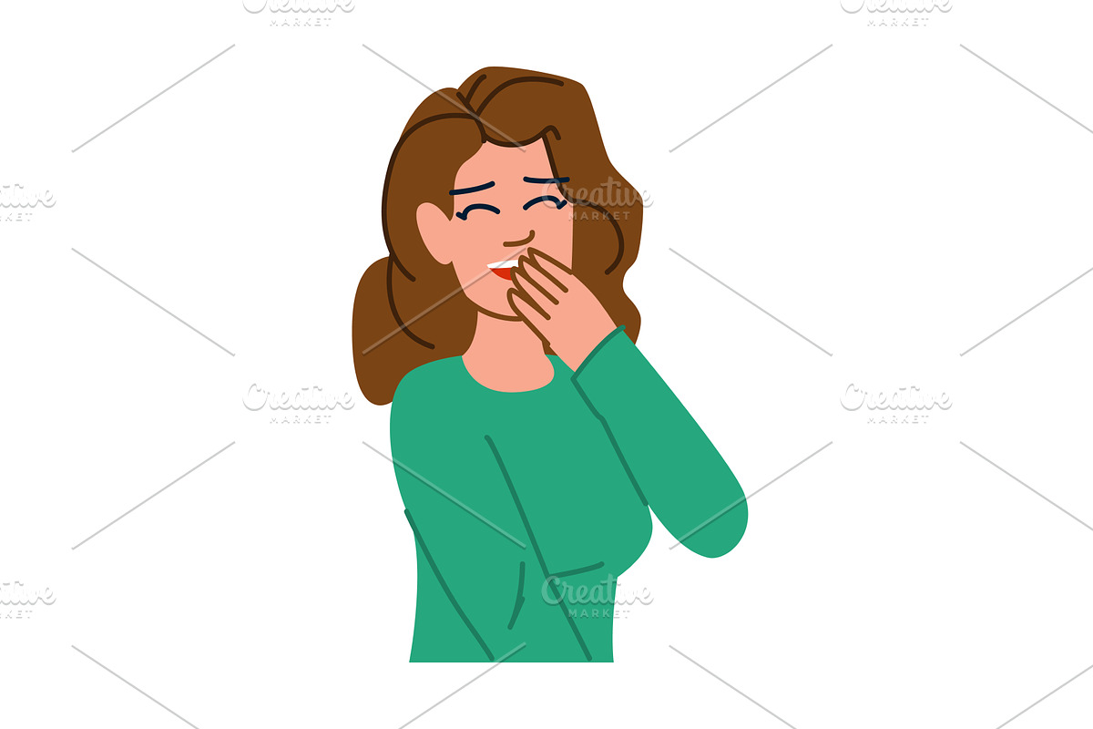 Young woman is laughing and covering, a Person Illustration by pikepicture