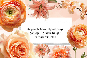 Peach Floral Clipart, Peach Flowers