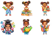 Black Kids Back to School Clipart, a Seasonal Illustration by Designking (Thumbnail 3 of 5)