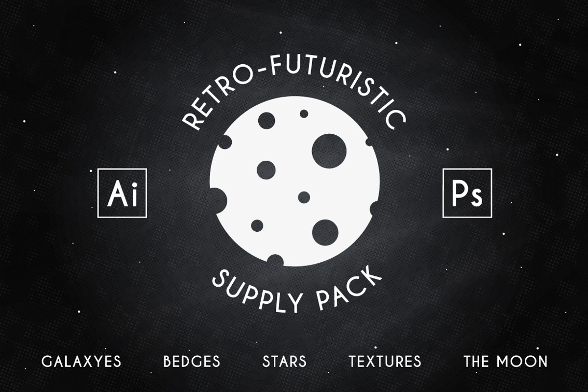 Retro-futuristic badges and supplyes