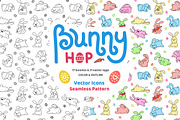 Bunny Hop Icons And Seamless Pattern, a Pattern Graphic by Iconka (Thumbnail 1 of 3)